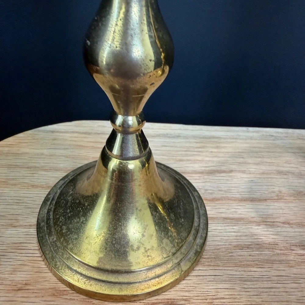 Vintage Brass Candlestick Holders Set 2 Etched Glass Hurricane Shades Gold 8